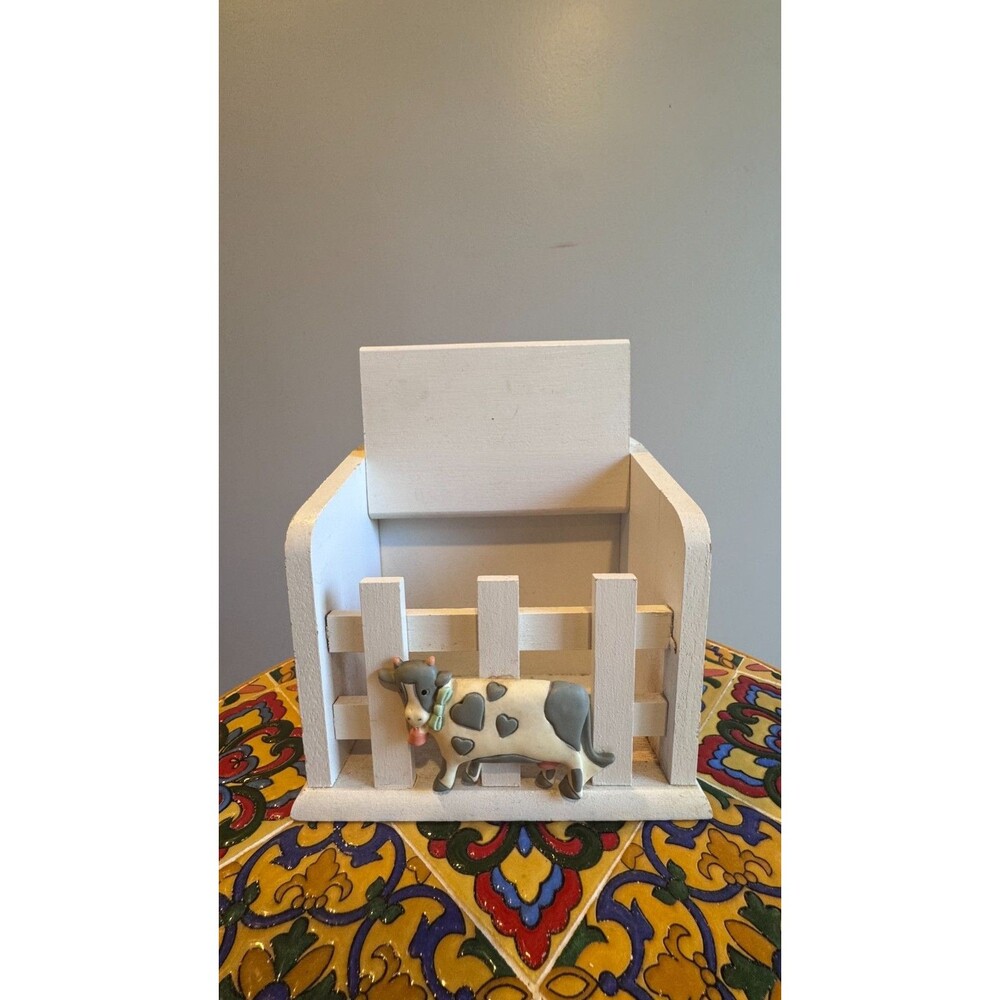 Rustic Farmhouse Wooden Recipe Box w/ Cow Country Kitchen Decor